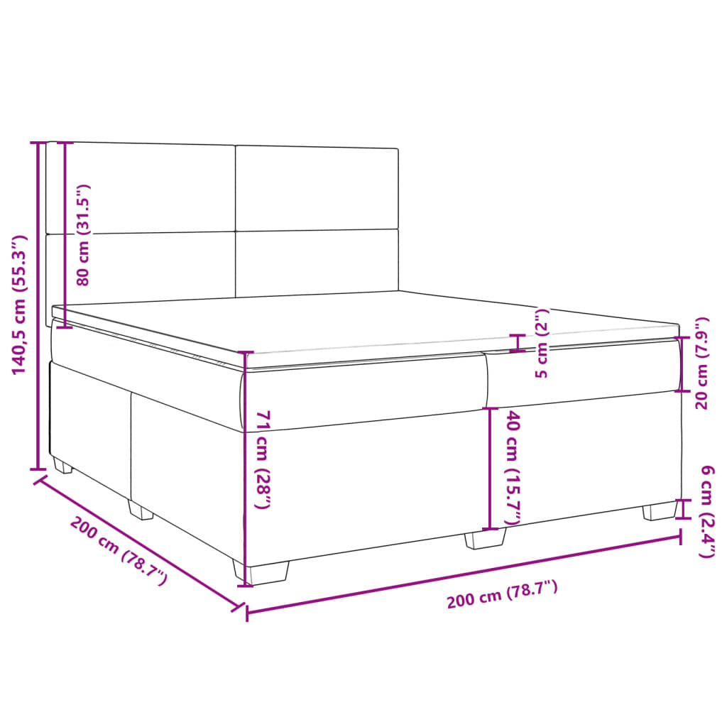 vidaXL Κρεβάτι Boxspring με Στρώμα Σκούρο Πράσινο 200x200εκ. Βελούδινο