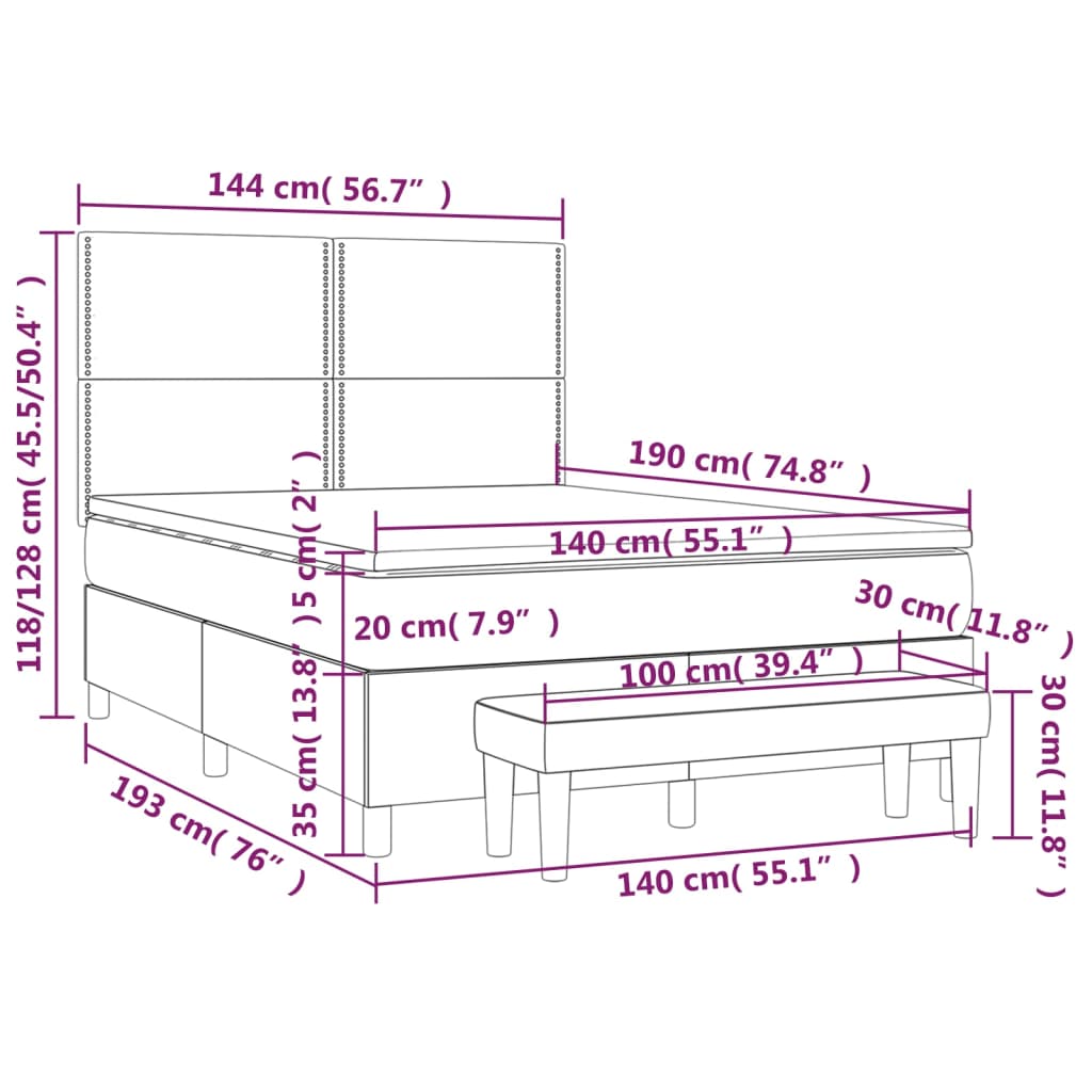 vidaXL Κρεβάτι Boxspring με Στρώμα Καπουτσίνο 140x190εκ.από Συνθ.Δέρμα