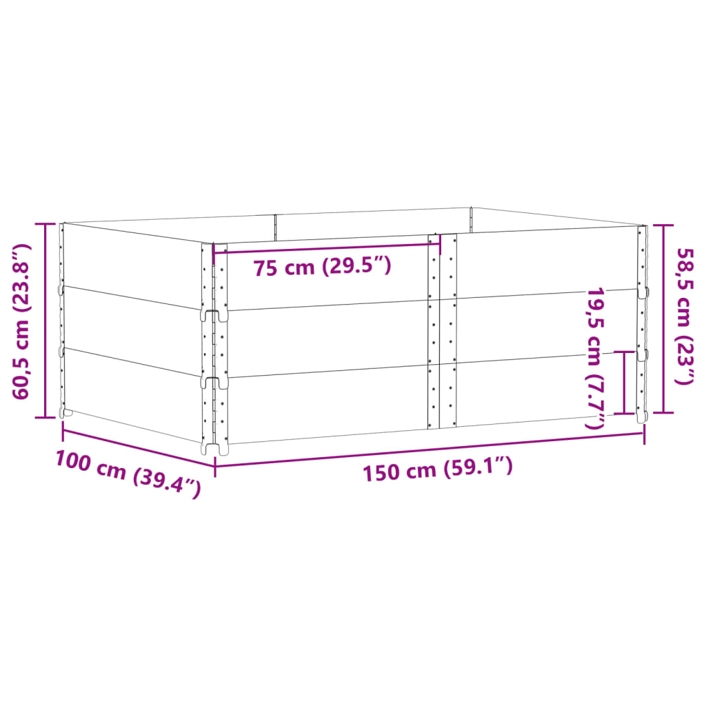 vidaXL Κολάρα Παλέτας 3 τεμ. Μαύρο 150x100 εκ. από Μασίφ Ξύλο Πεύκου