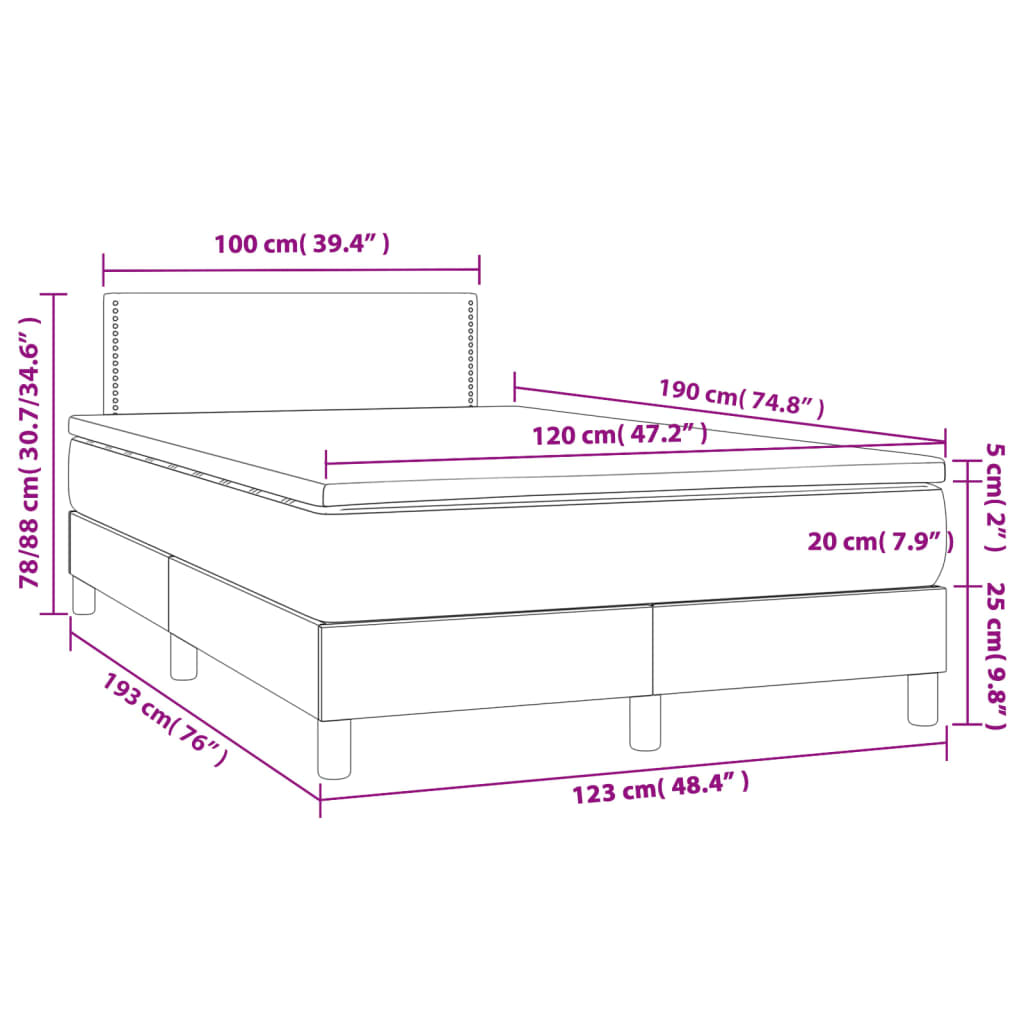 vidaXL Κρεβάτι Boxspring με Στρώμα Γκρι 120x190εκ. από Συνθετικό Δέρμα