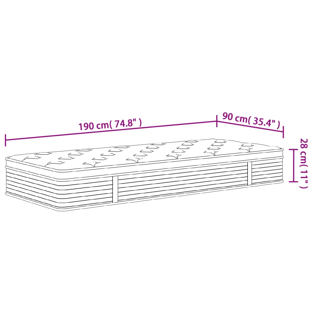 vidaXL Στρώμα με Pocket Springs Medium Plus 90x190 εκ. Μονό