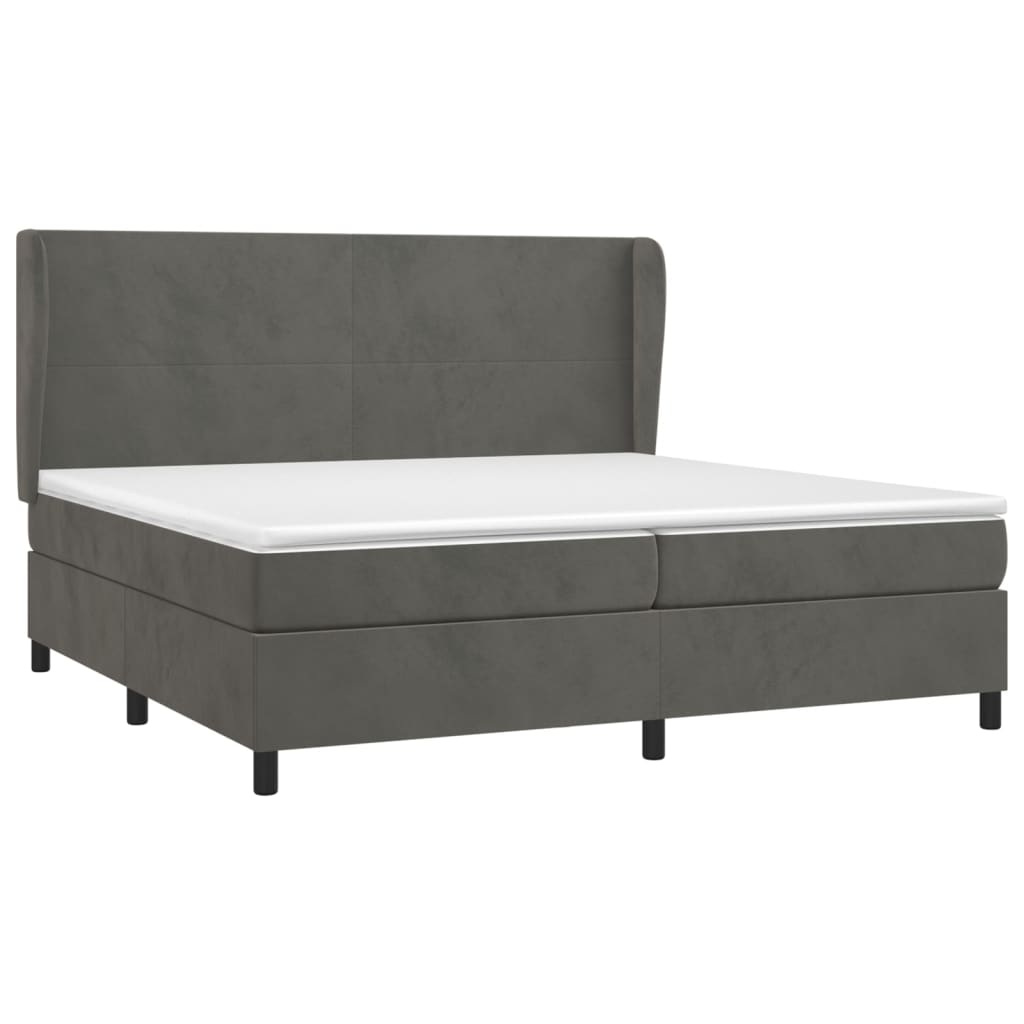 vidaXL Κρεβάτι Boxspring με Στρώμα Σκούρο Γκρι 200x200 εκ. Βελούδινο