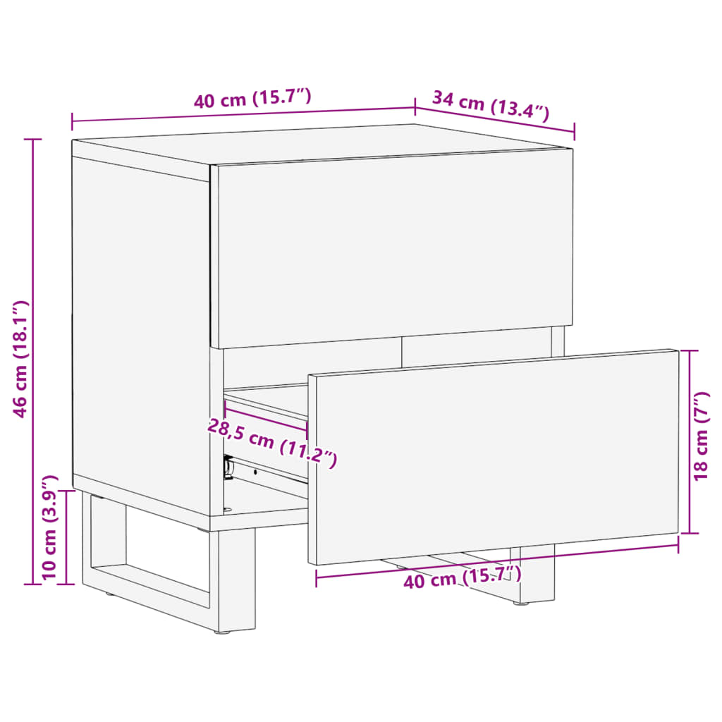 vidaXL Κομοδίνα 2 τεμ. 40 x 34 x 46 εκ. Ακατέργαστο Μασίφ Ξύλο Μάνγκο