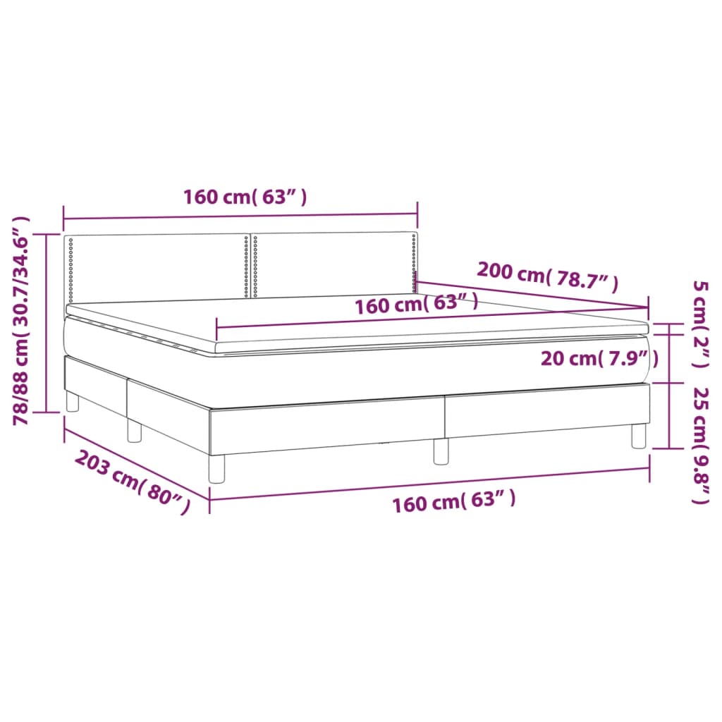 vidaXL Κρεβάτι Boxspring με Στρώμα Γκρι 160x200εκ. από Συνθετικό Δέρμα