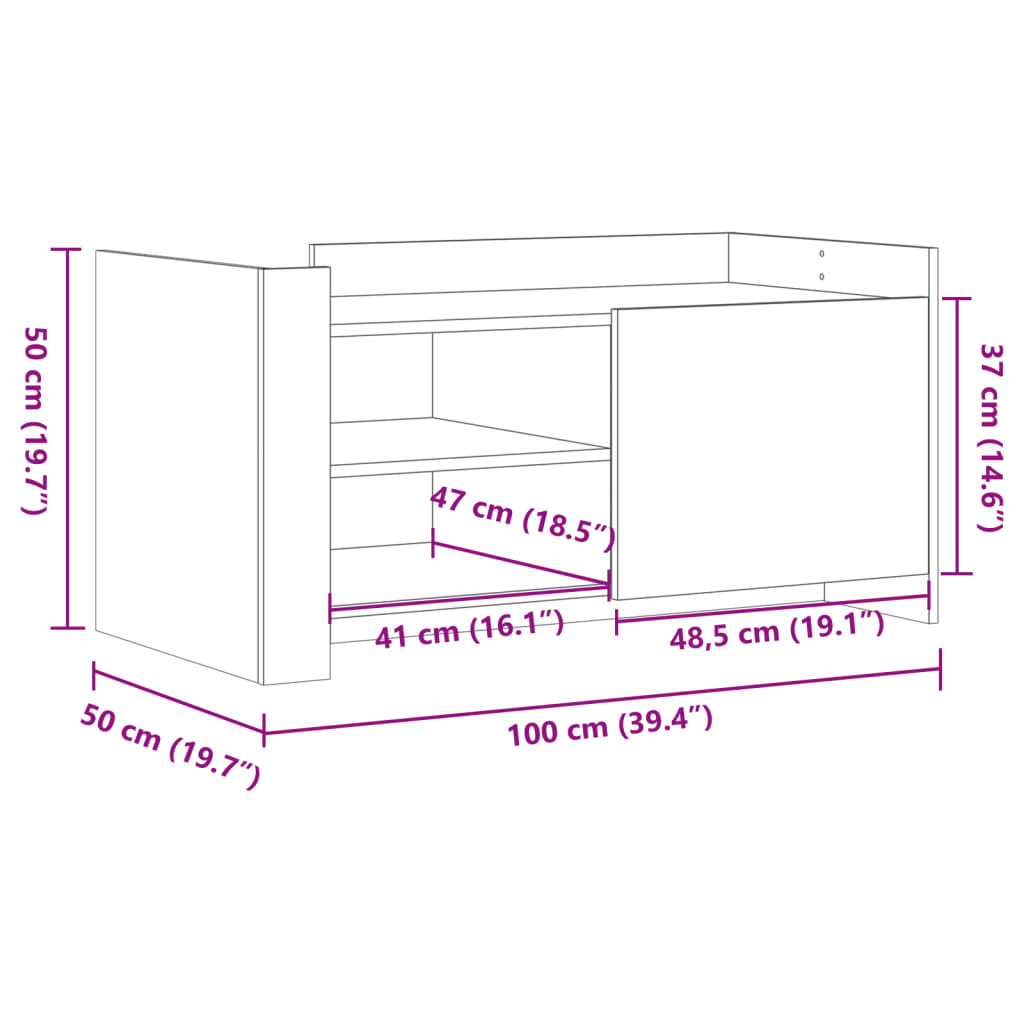 vidaXL Τραπεζάκι Σαλονιού Γκρι Sonoma 100x50x50 εκ. Επεξεργασμένο Ξύλο