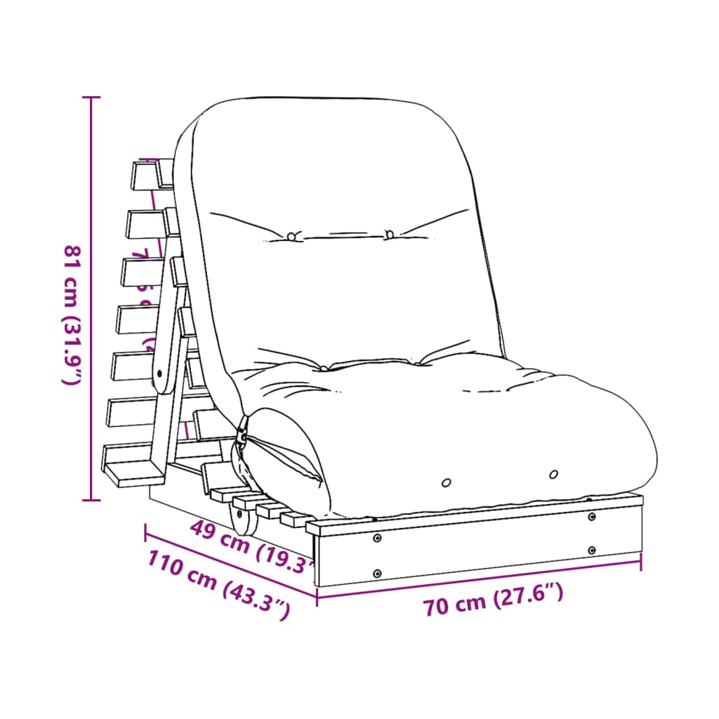 vidaXL Καναπές Κρεβάτι Futon/Στρώμα 70x206x11 Μασίφ Ξύλο Ψευδοτσούγκα