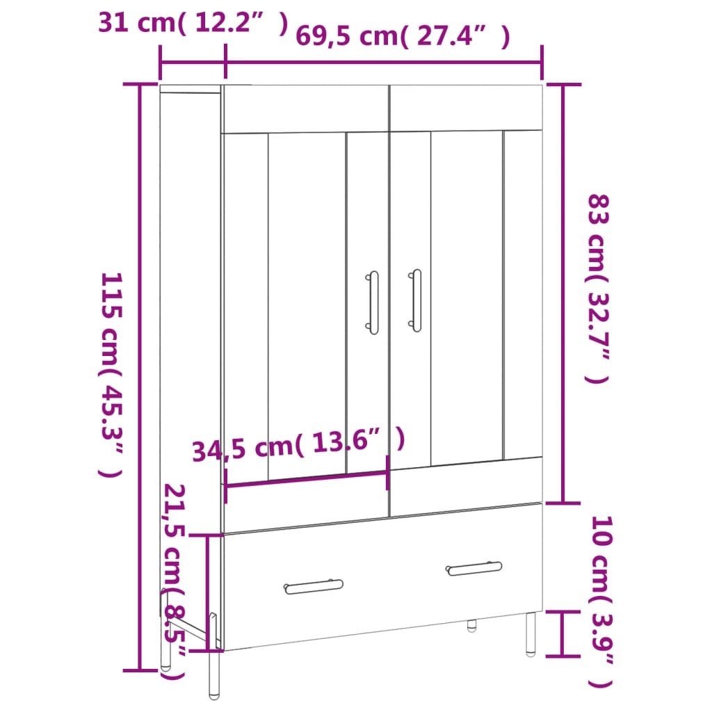 vidaXL Ντουλάπα Γκρι Sonoma 69,5 x 31 x 115 εκ. από Επεξεργασμένο Ξύλο