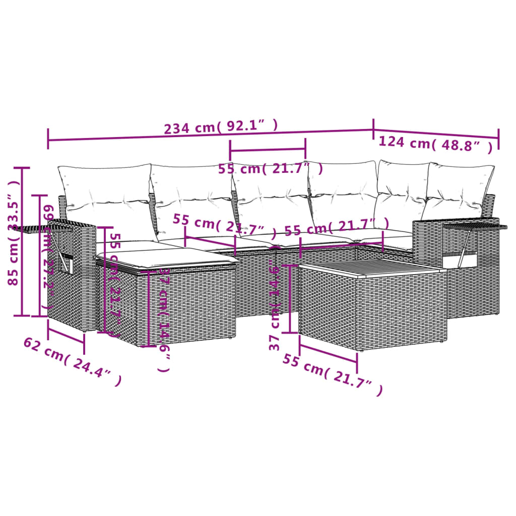 vidaXL Σετ Καναπέ Κήπου 7 τεμ. Μικτό Μπεζ Συνθετικό Ρατάν & Μαξιλάρια