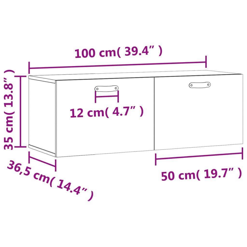 vidaXL Ντουλάπι Τοίχου Μαύρο 100x36,5x35 εκ. από Επεξεργασμένο Ξύλο