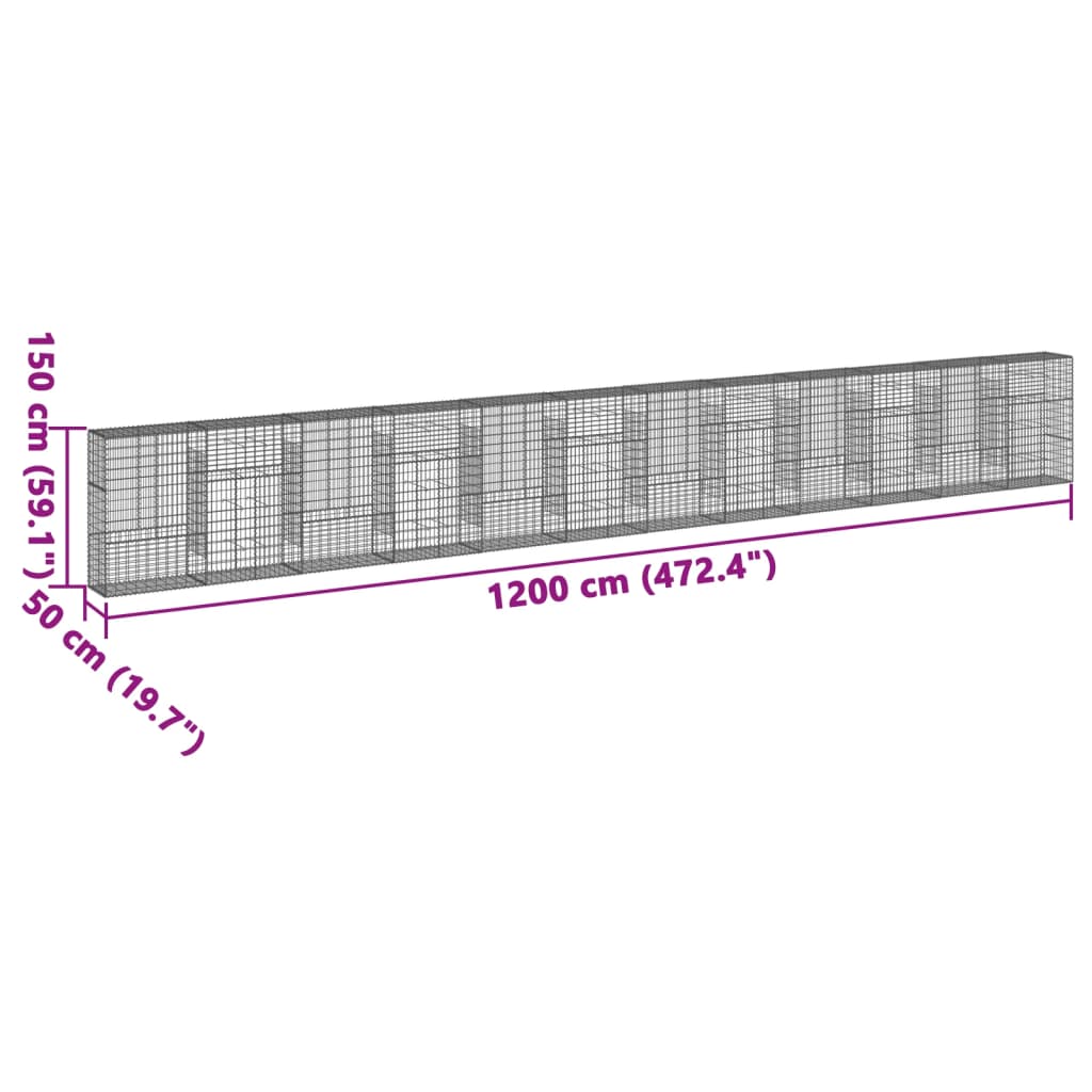 vidaXL Συρματοκιβώτιο με Κάλυμμα 1200x50x150εκ από Γαλβανισμένο Χάλυβα