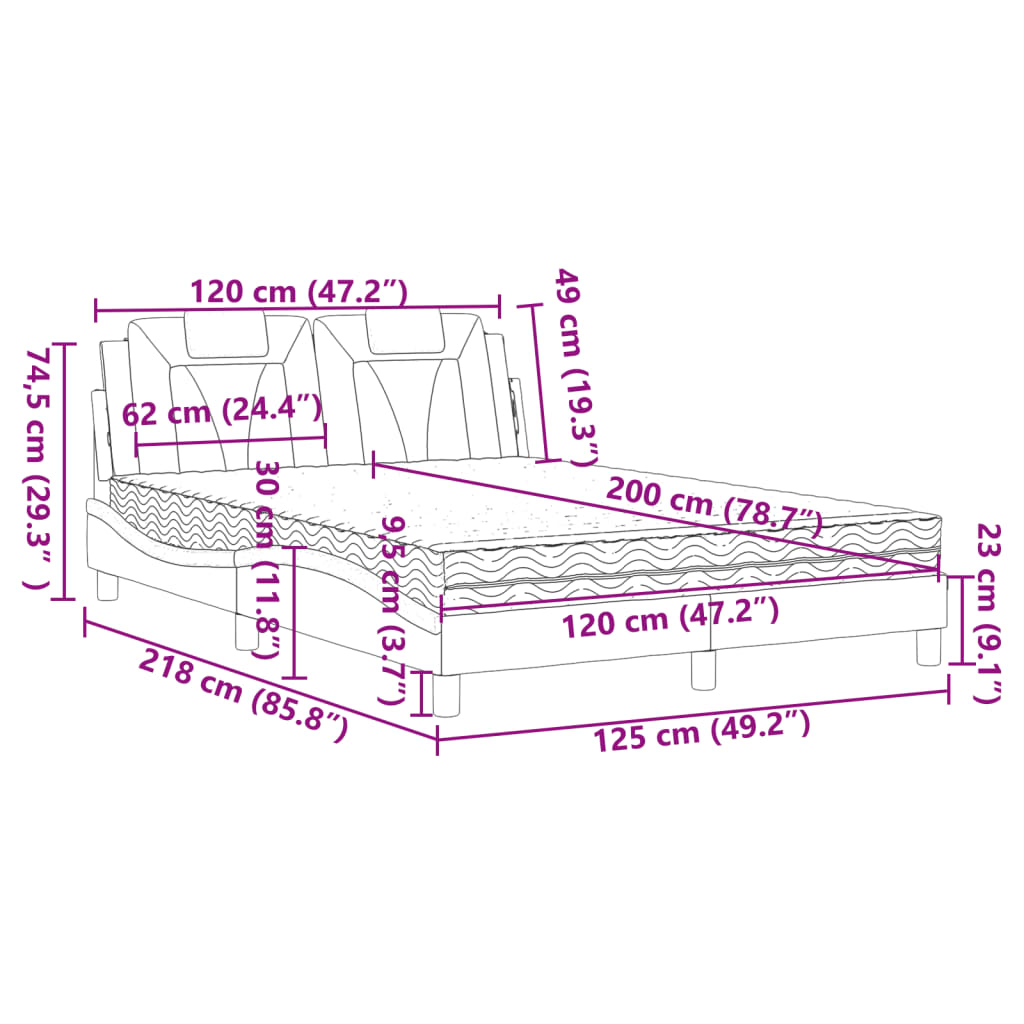 vidaXL Κρεβάτι με Στρώμα Γκρι 120x200 εκ. από Συνθετικό Δέρμα