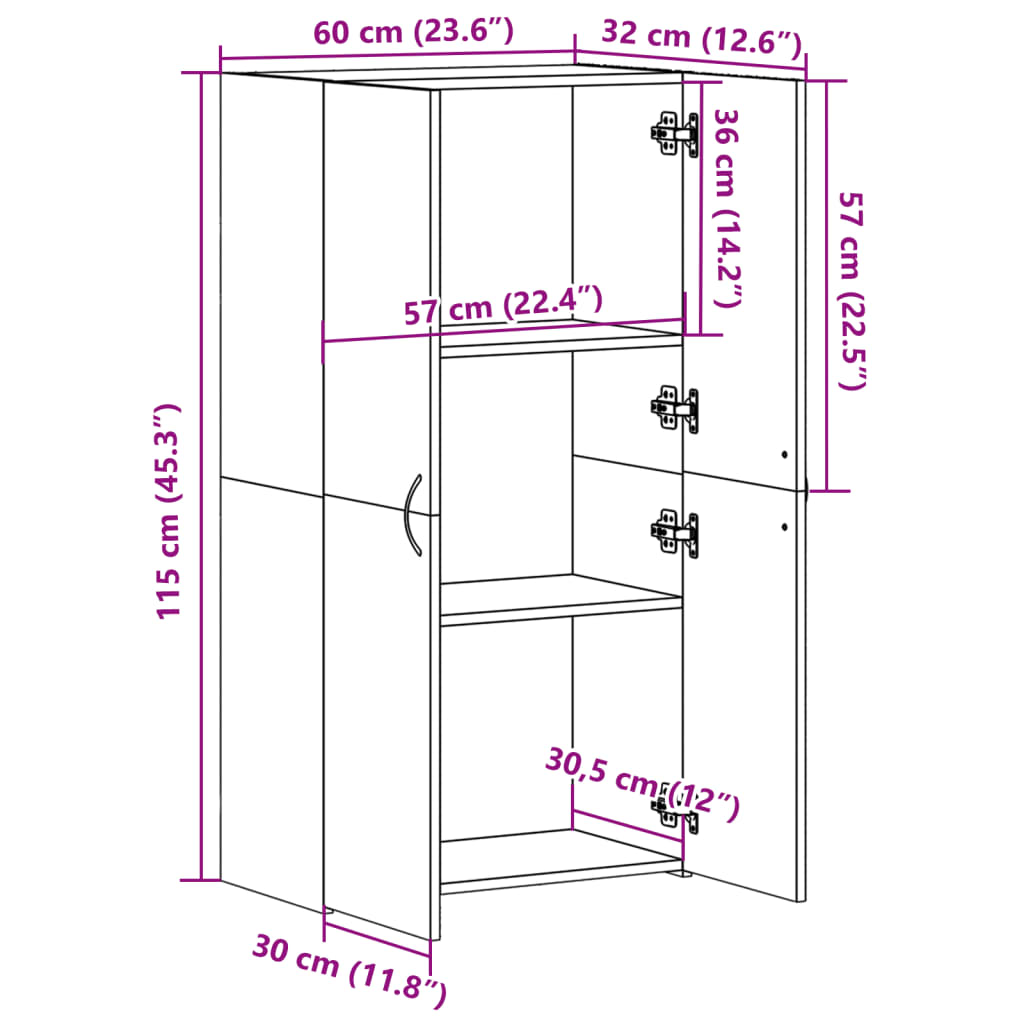 vidaXL Αρχειοθήκη Γκρι Sonoma 60x32x115 εκ. από Επεξεργασμένο Ξύλο