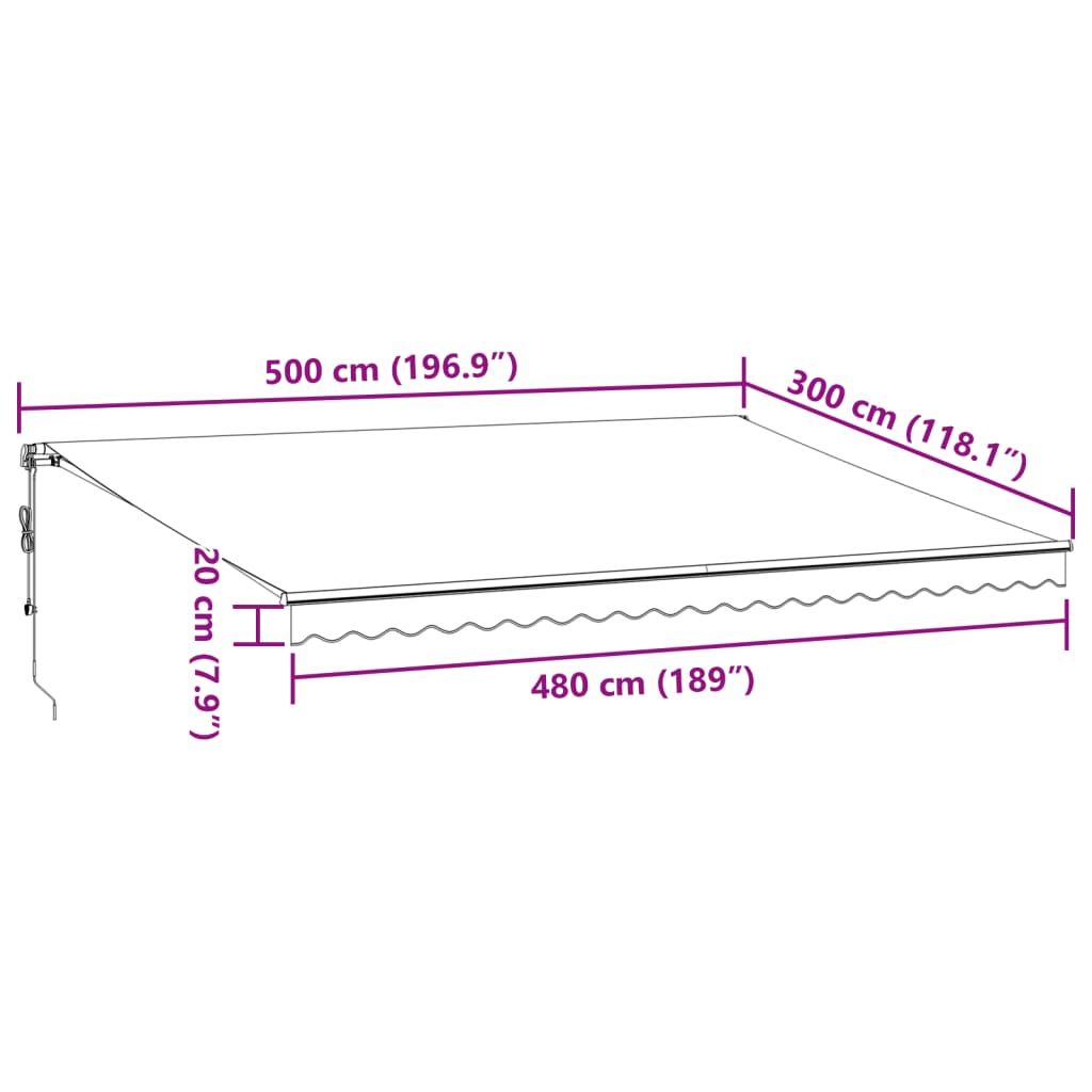 vidaXL Τέντα Πτυσσόμενη Αυτόματη με LED Καφέ 500x300 εκ.