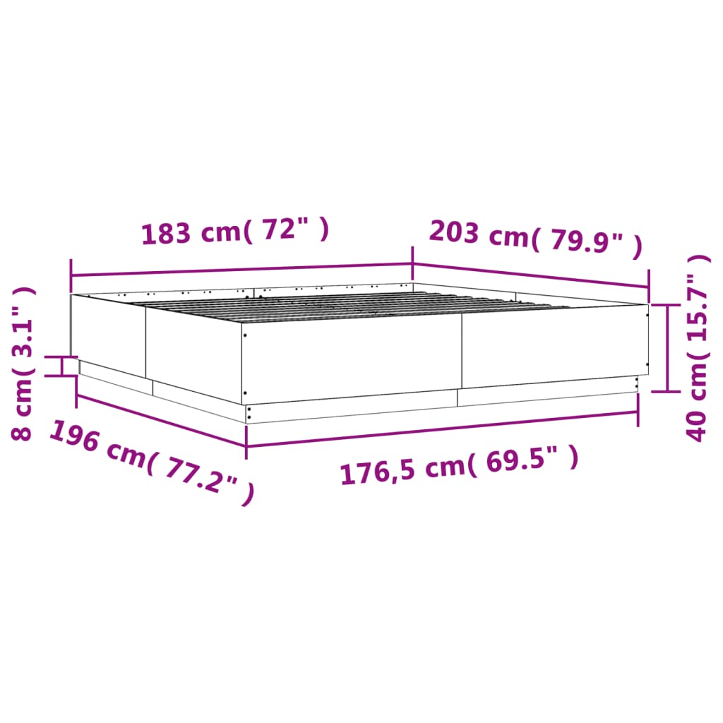 vidaXL Πλαίσιο Κρεβατιού Sonoma Δρυς 180x200 εκ. Επεξεργασμένο Ξύλο