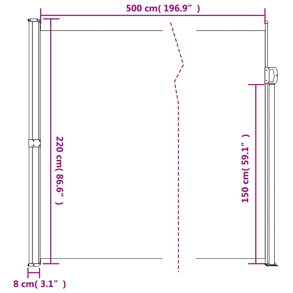 vidaXL Σκίαστρο Πλαϊνό Συρόμενο Μπεζ 220 x 500 εκ.