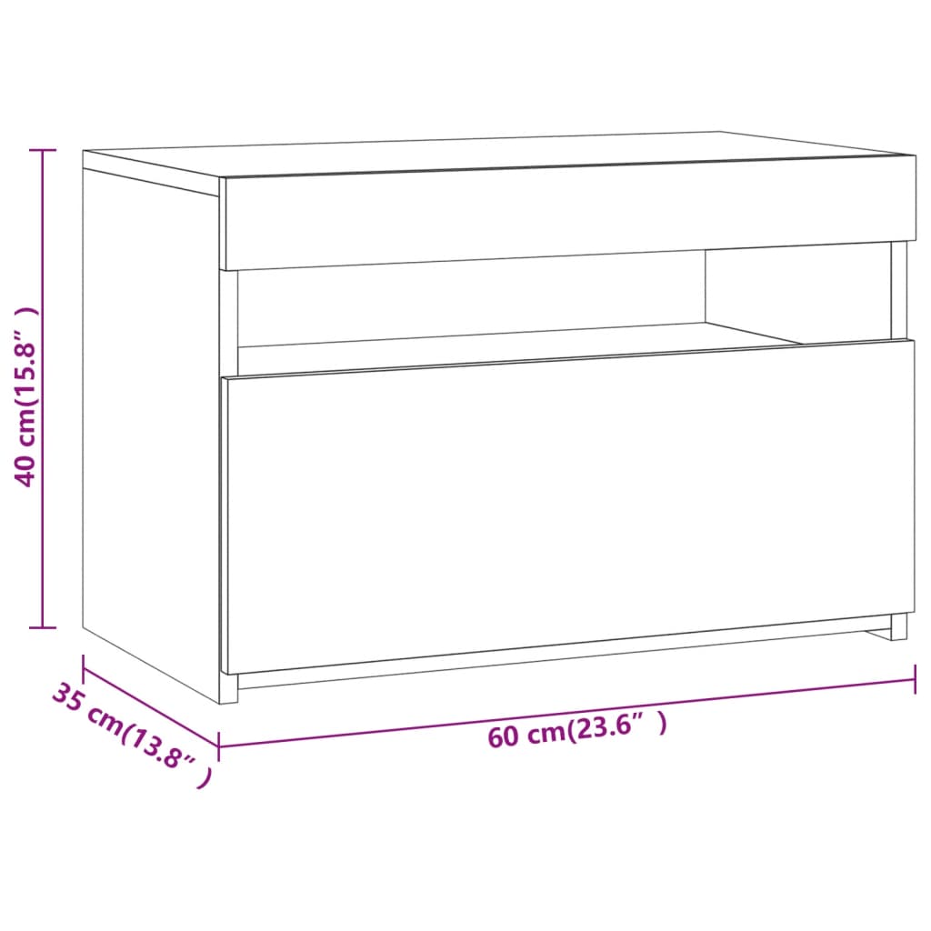 vidaXL Κομοδίνα με LED Γκρι Sonoma 60 x 35 x 40 εκ.