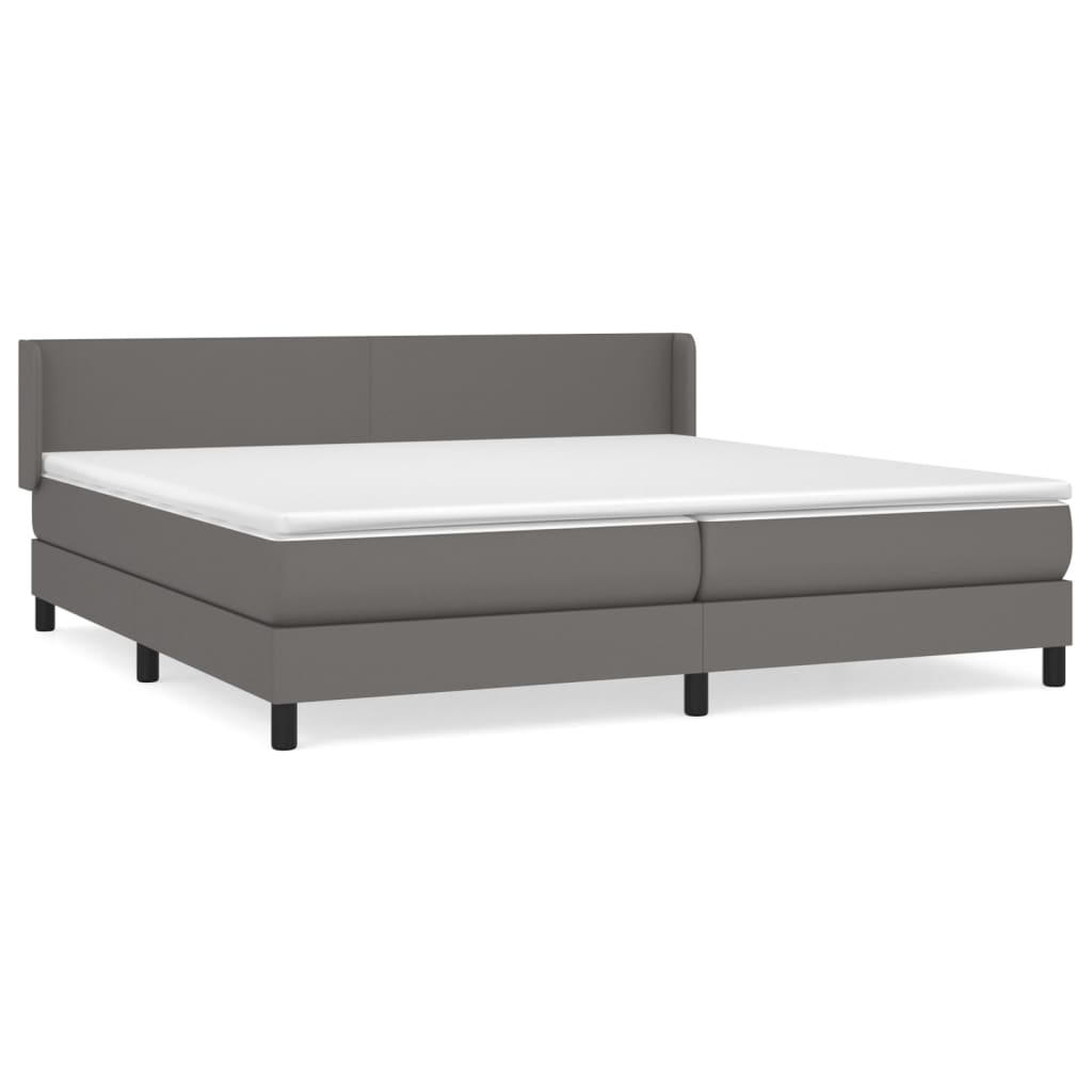 vidaXL Κρεβάτι Boxspring με Στρώμα Γκρι 200x200 εκ. Συνθετικό Δέρμα