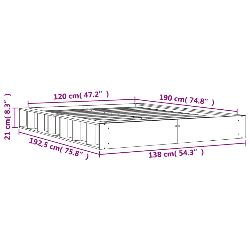 vidaXL Σκελετός Κρεβ. Χωρίς Στρώμα Καφέ Κεριού 120x190 εκ Μασίφ Πεύκο