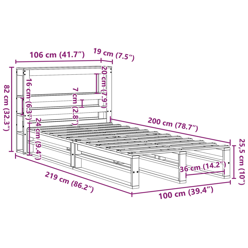 vidaXL Σκελετός Κρεβατιού Χωρίς Στρώμα 100x200 εκ. Μασίφ Πεύκο