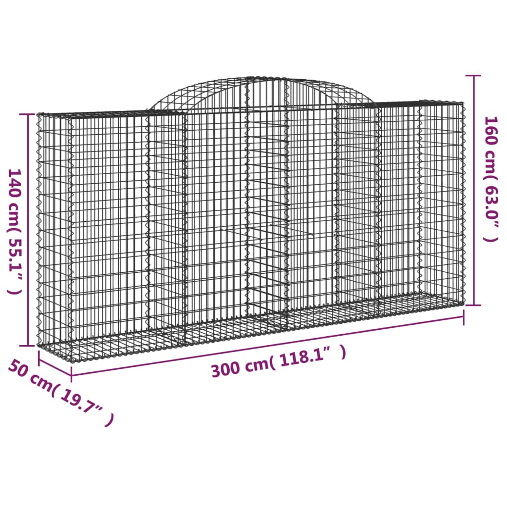 vidaXL Συρματοκιβώτια Τοξωτά 9 τεμ. 300x50x140/160 εκ. Γαλβαν. Ατσάλι