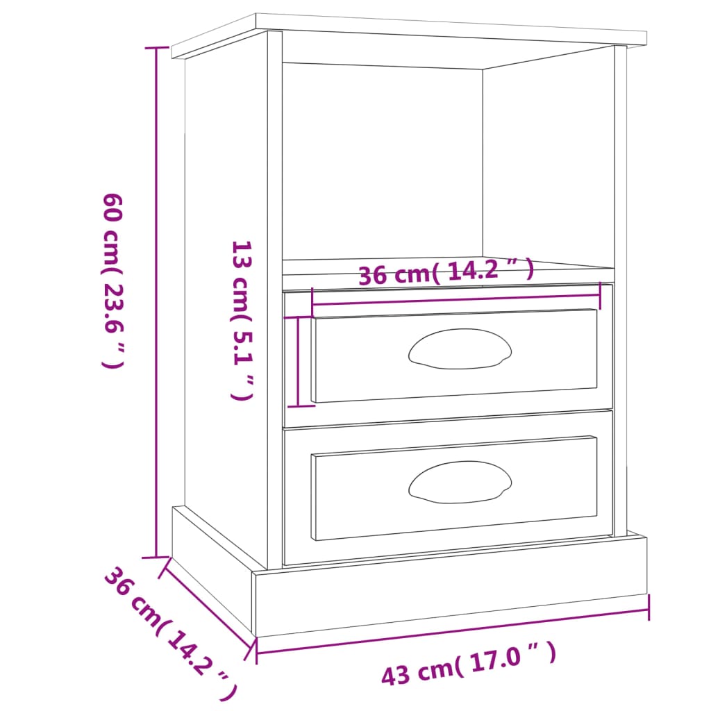 vidaXL Κομοδίνα 2 τεμ. Γυαλιστερό Λευκό 43x36x60 εκ.