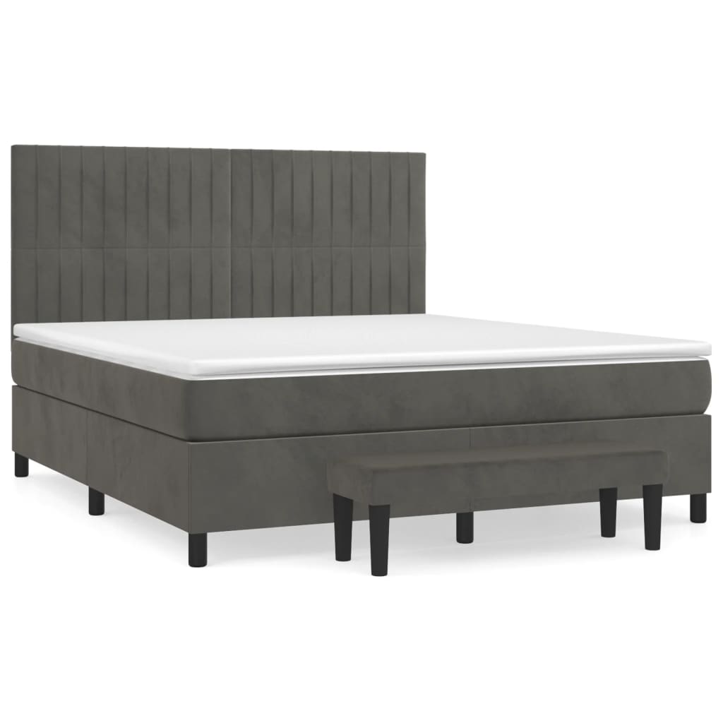 vidaXL Κρεβάτι Boxspring με Στρώμα Σκούρο Γκρι 160x200 εκ. Βελούδινο