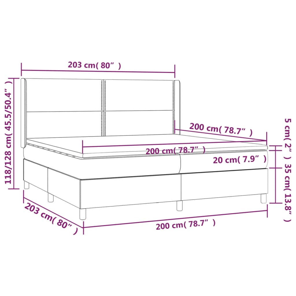 vidaXL Κρεβάτι Boxspring με Στρώμα & LED Γκρι 200x200 εκ. Συνθ. Δέρμα