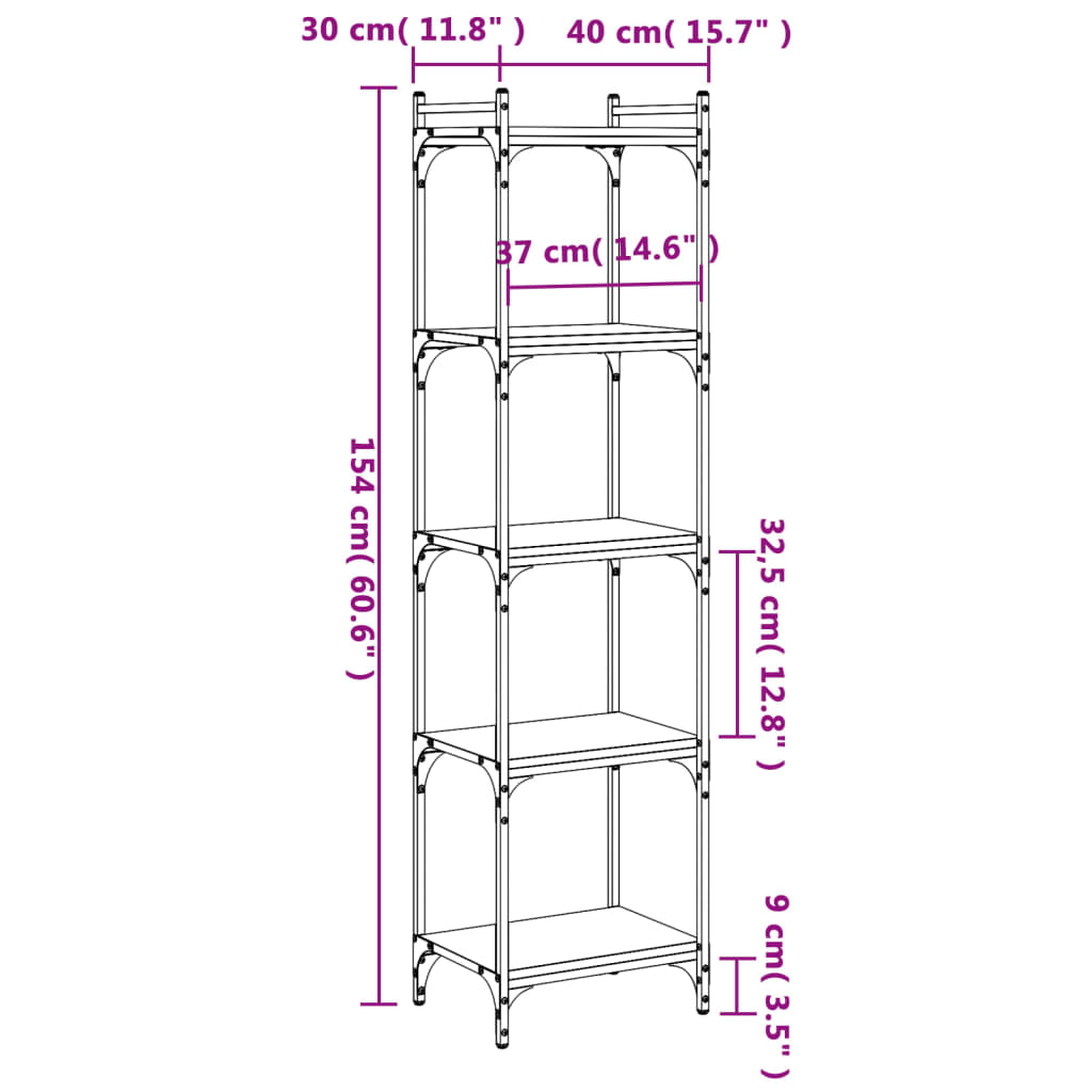 vidaXL Βιβλιοθήκη 5 Επιπέδων Καφέ Δρυς 40 x 30 x 154 εκ. Επεξεργ. Ξύλο