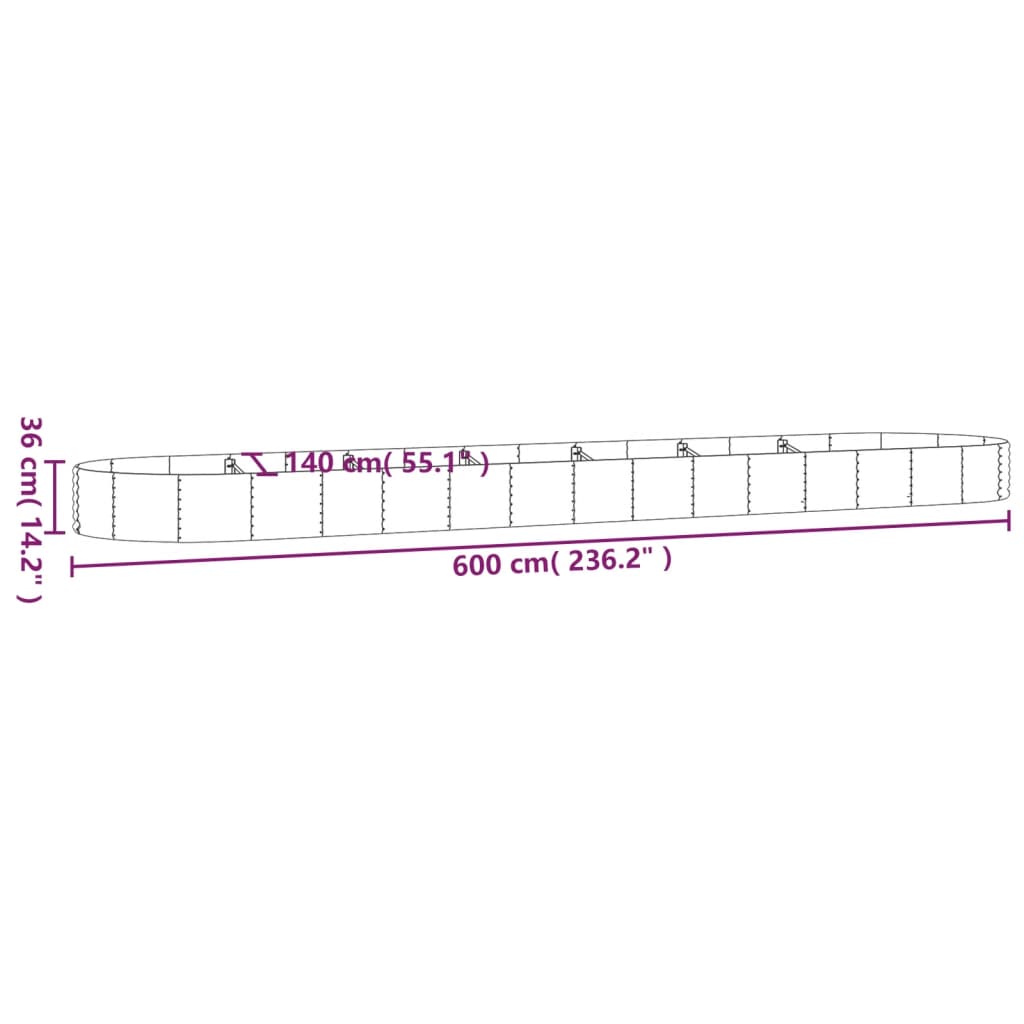 vidaXL Ζαρντινιέρα Πράσινο 600x140x36εκ. Ατσάλι με Ηλεκτρ.Βαφή Πούδρας