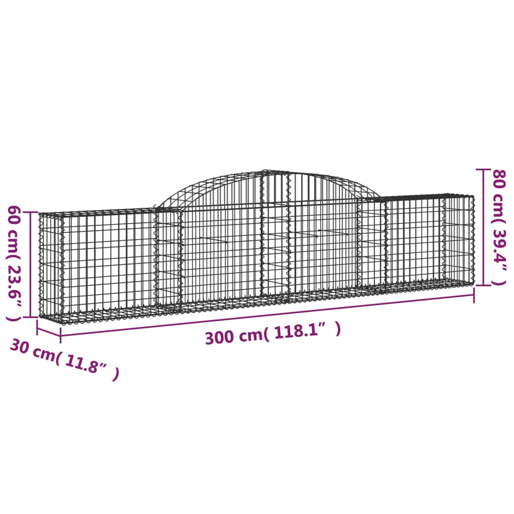 vidaXL Συρματοκιβώτια Τοξωτά 9 τεμ. 300x30x60/80 εκ. Γαλβαν. Ατσάλι