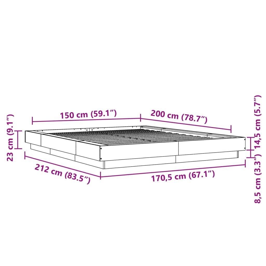 vidaXL Πλαίσιο Κρεβατιού Καπνιστή Δρυς 150x200 εκ. Επεξεργασμένο Ξύλο