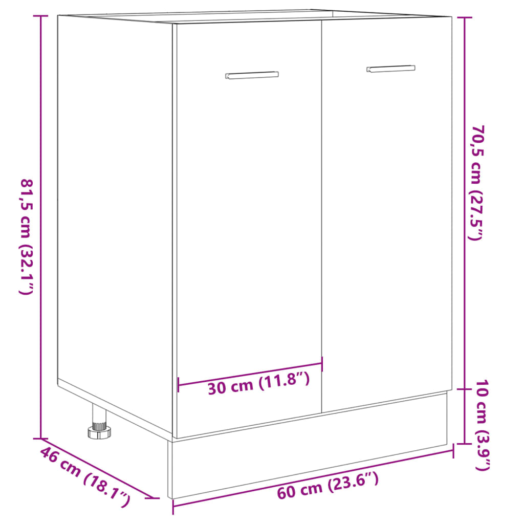 vidaXL Ντουλάπι Δαπέδου Sonoma Δρυς 60 x 46 x 81,5 εκ. Μοριοσανίδα