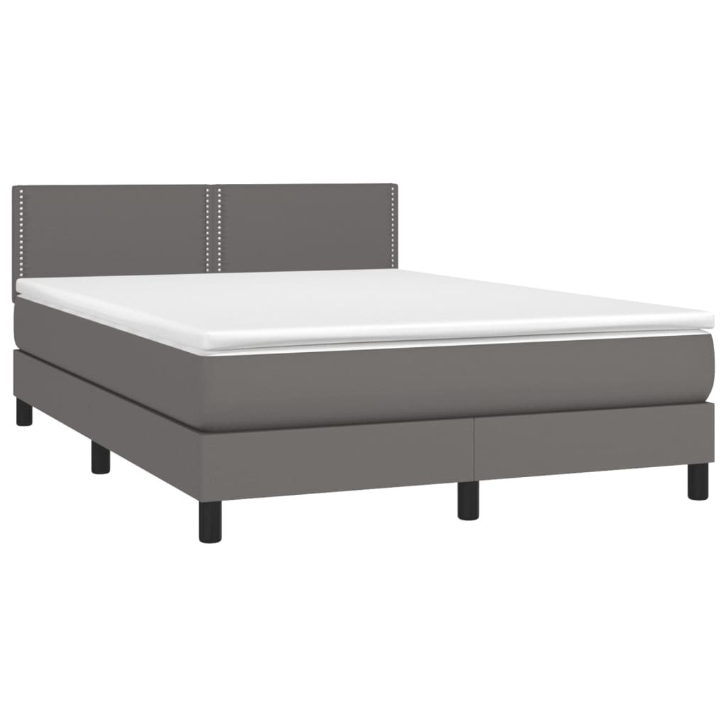 vidaXL Κρεβάτι Boxspring με Στρώμα Γκρι 140x200εκ. από Συνθετικό Δέρμα