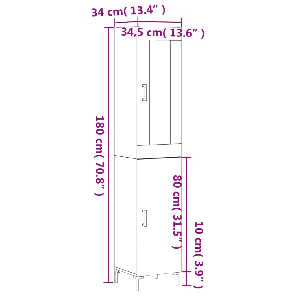 vidaXL Ντουλάπι Καφέ Δρυς 34,5 x 34 x 180 εκ. από Επεξεργασμένο Ξύλο