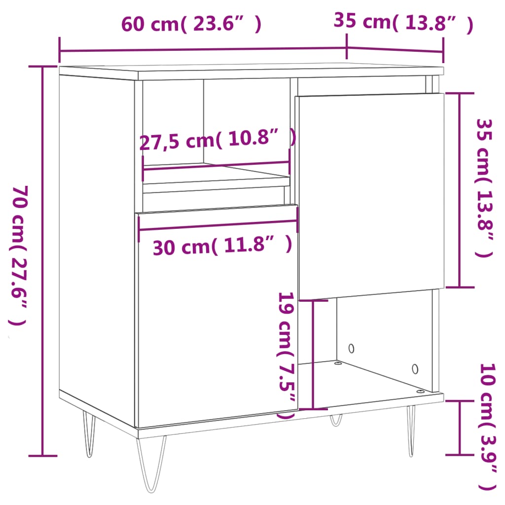 vidaXL Ντουλάπι Γκρι Σκυροδέματος 60x35x70 εκ. Επεξεργασμένο Ξύλο