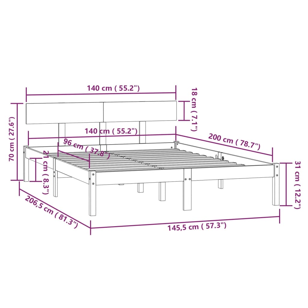 vidaXL Σκελετός Κρεβατιού Χωρίς Στρώμα 140x200 εκ Μασίφ Ξύλο