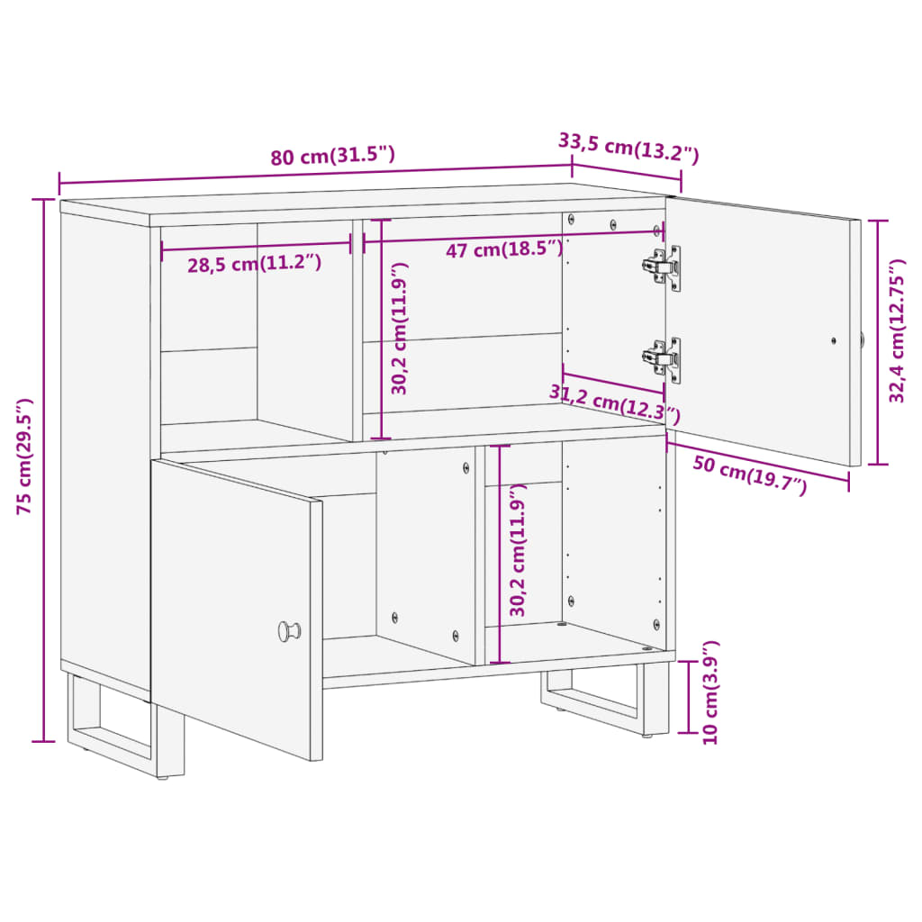 vidaXL Βοηθητικό Έπιπλο Καφέ/Μαύρο 80x33,5x75 εκ. Μασίφ Ξύλο Μάνγκο