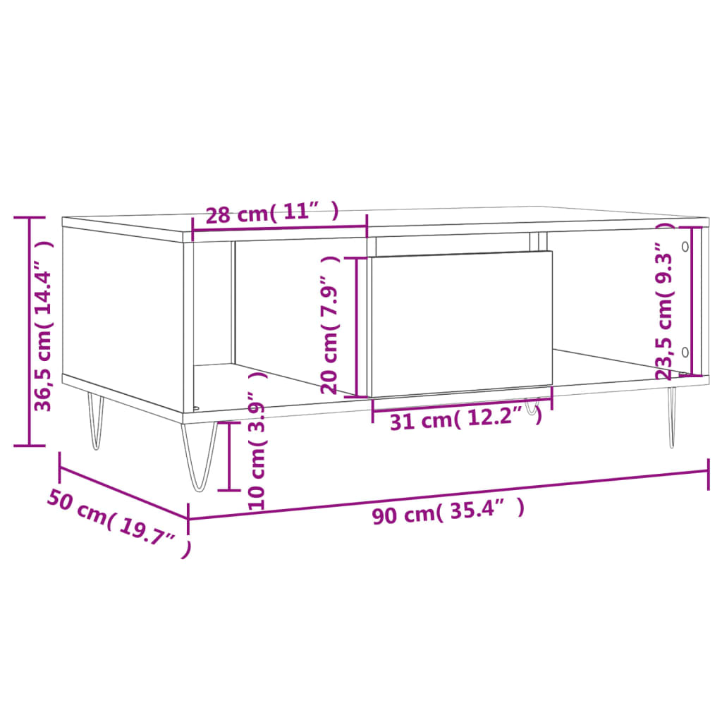 vidaXL Τραπεζάκι Σαλονιού Λευκό 90 x 50 x 36,5 εκ. Επεξεργασμένο Ξύλο