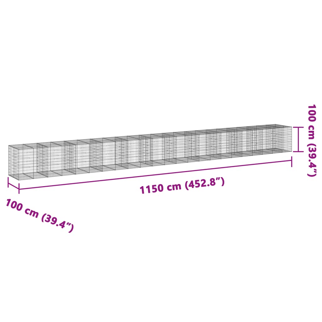 vidaXL Συρματοκιβώτιο με Κάλυμμα 1150x100x100 εκ. Γαλβανισμένο Χάλυβα