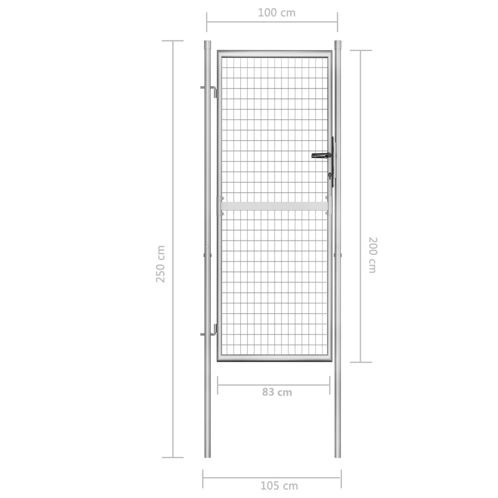 vidaXL Πόρτα Περίφραξης Ασημί 105 x 250 εκ. από Γαλβανισμένο Χάλυβα