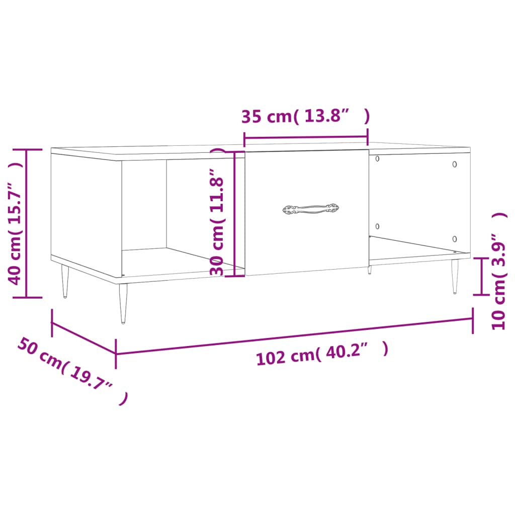 vidaXL Τραπεζάκι Σαλονιού Μαύρο 102x50x40 εκ. από Επεξεργασμένο Ξύλο