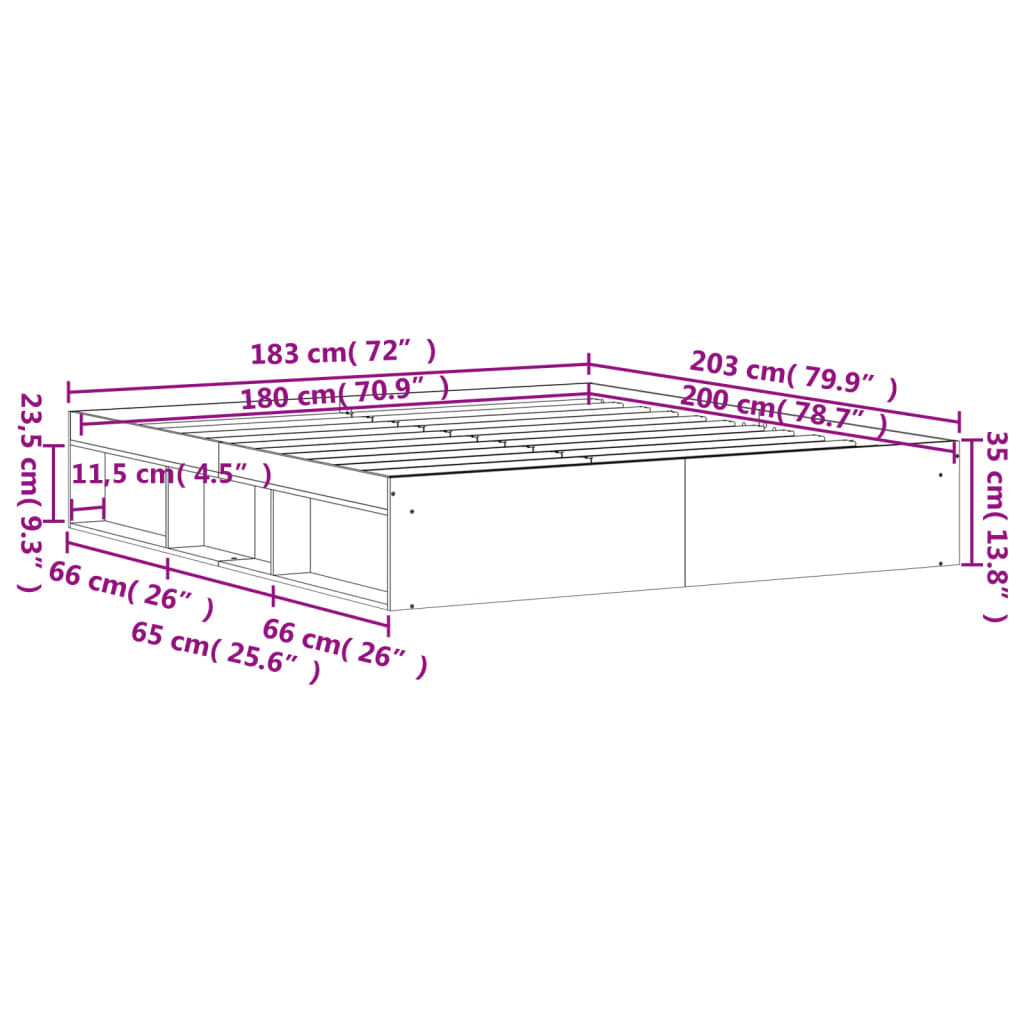 vidaXL Πλαίσιο Κρεβατιού Sonoma Δρυς 180 x 200 εκ. Super King