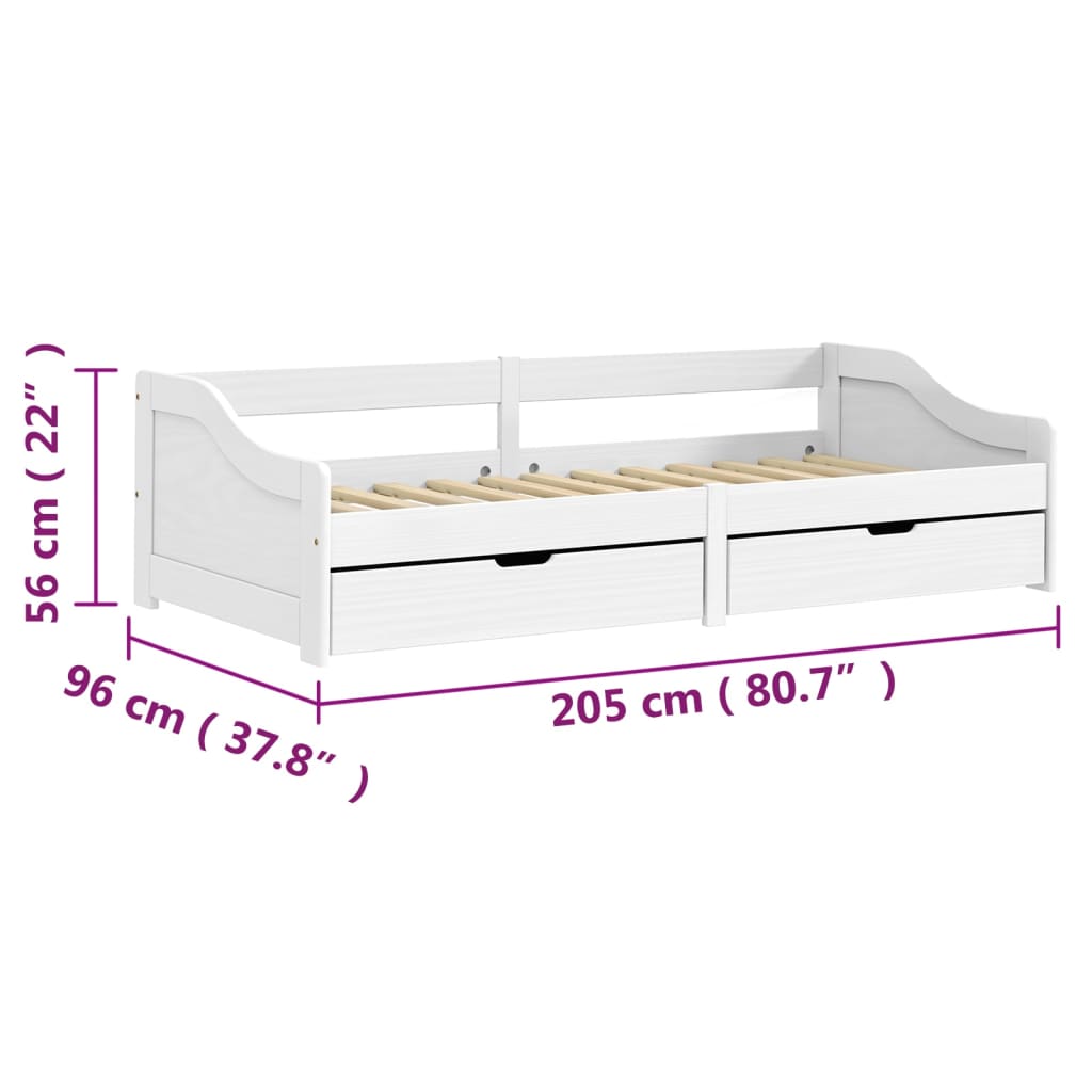 vidaXL Καναπές Κρεβάτι 2 Συρτ. IRUN Λευκός 90x200εκ. Μασίφ Ξύλο Πεύκου