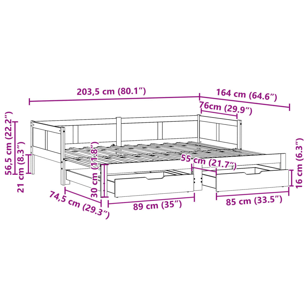 vidaXL Καναπές Κρεβάτι Συρόμενος Χωρίς Στρώμα 80x200 εκ. & Συρτάρια