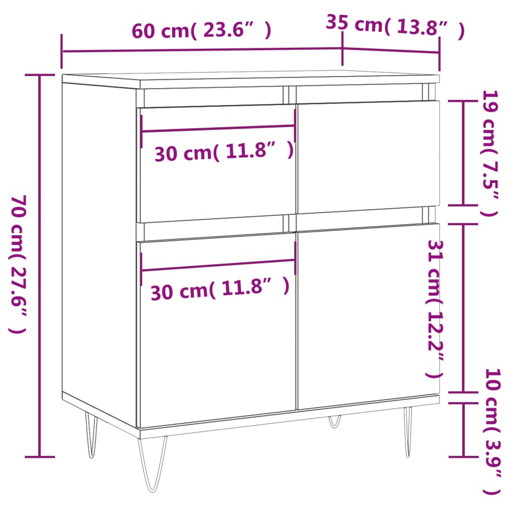 vidaXL Ντουλάπι Γκρι Σκυροδέματος 60x35x70 εκ. Επεξεργασμένο Ξύλο