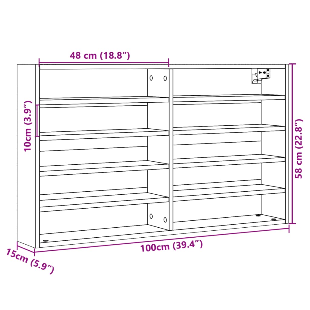 vidaXL Βιτρίνα Καφέ Δρυς 100x15x58 εκ. από Επεξεργασμένο Ξύλο