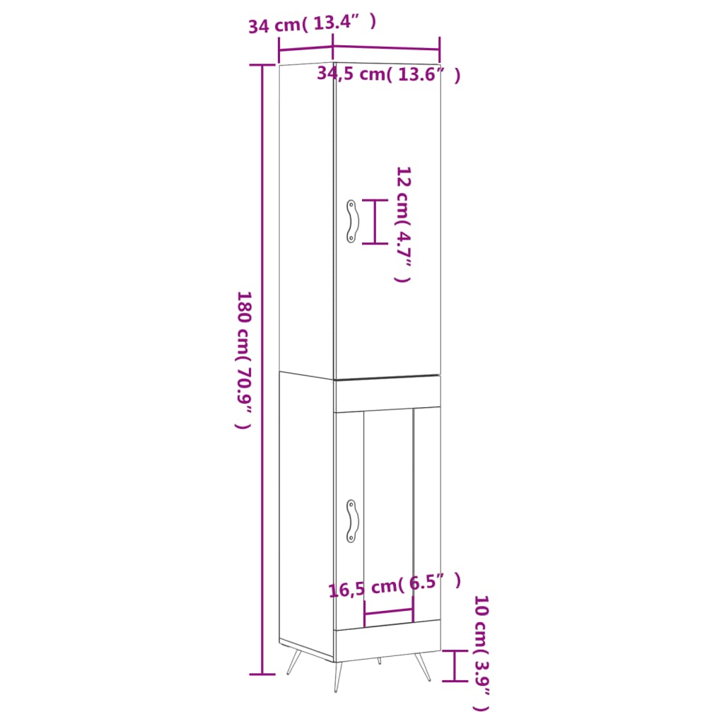 vidaXL Ντουλάπι Γυαλ. Λευκό 34,5 x 34 x 180 εκ. από Επεξεργασμένο Ξύλο