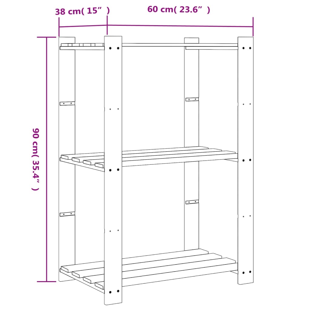 vidaXL Ραφιέρα με 3 Ράφια Γκρι 60 x 38 x 90 εκ. Μασίφ Ξύλο Πεύκου