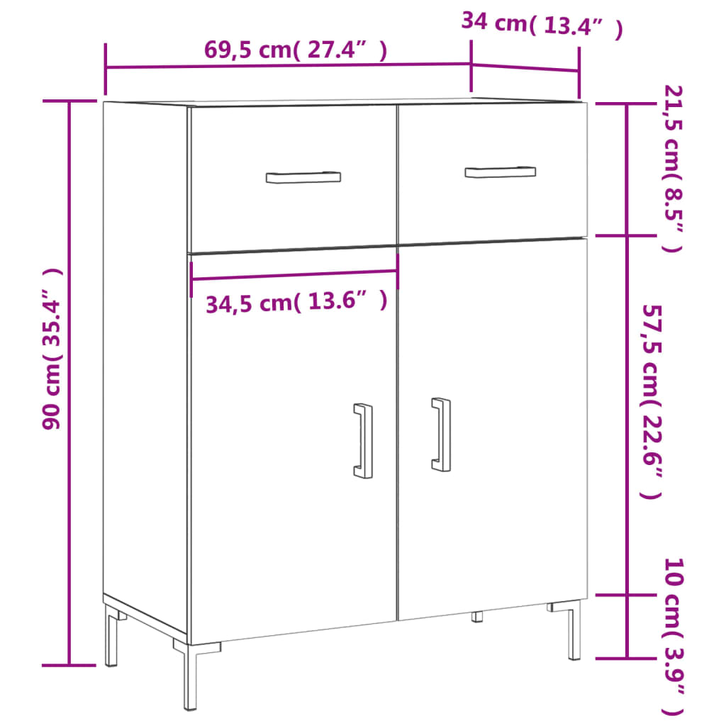 vidaXL Ντουλάπι Γυαλιστερό Λευκό 69,5x34x90 εκ. Επεξεργασμένο Ξύλο