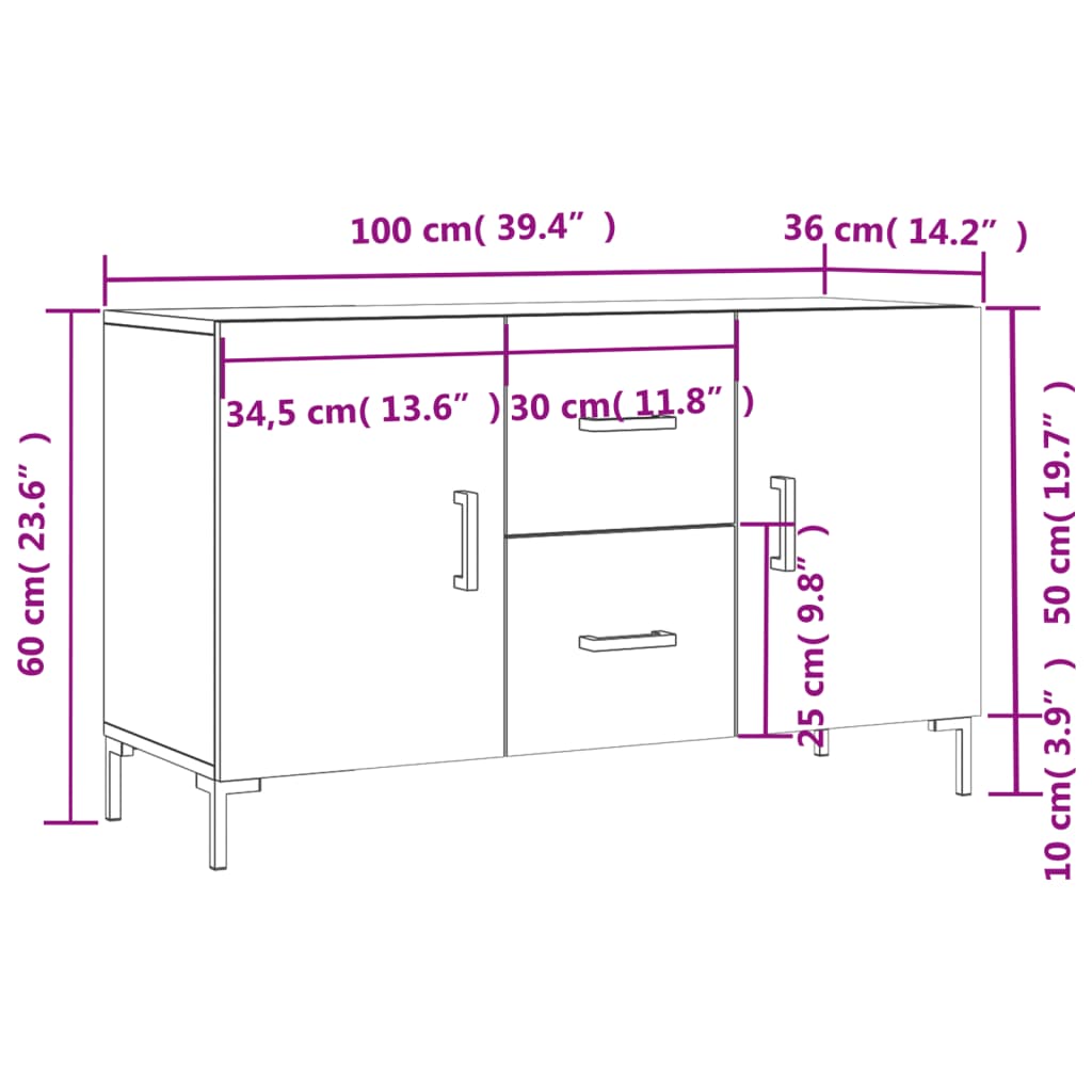 vidaXL Ντουλάπι Γυαλιστερό Λευκό 100 x 36 x60 εκ. Επεξεργασμένο Ξύλο